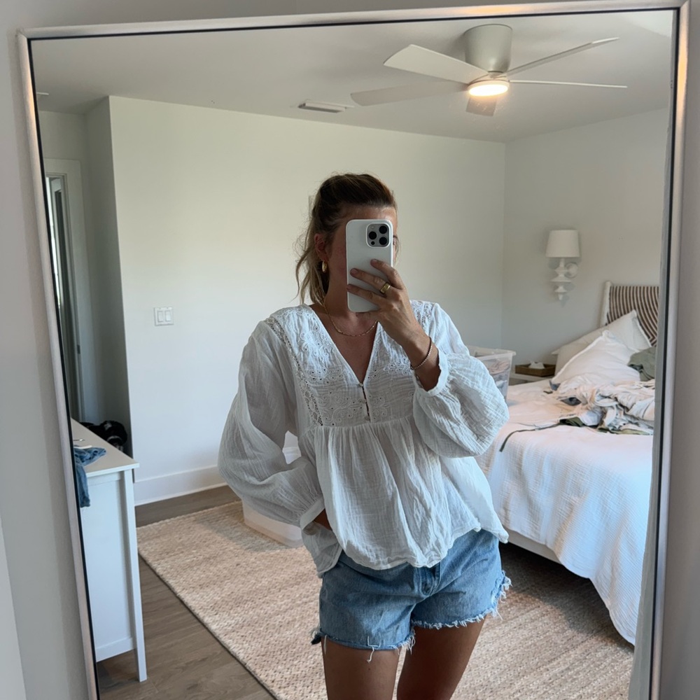 Zara White Long Sleeve Boxy Blouse